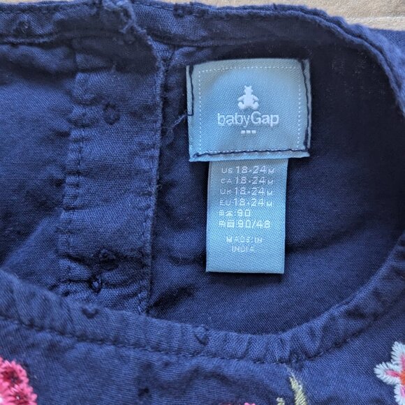 babyGAP Floral Embroidered Navy Blouse - Size 18-24M - Picture 4 of 9